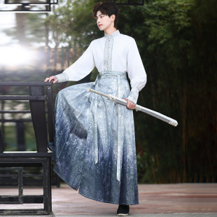 汉元 服装 素刺绣长袖 民族古装 演出服春 马面裙套装 实拍日常汉服男款