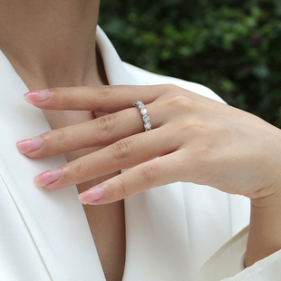 S925银戒指新款女时尚莫桑石浮光掠影戒子原创设计闭口满钻戒指女