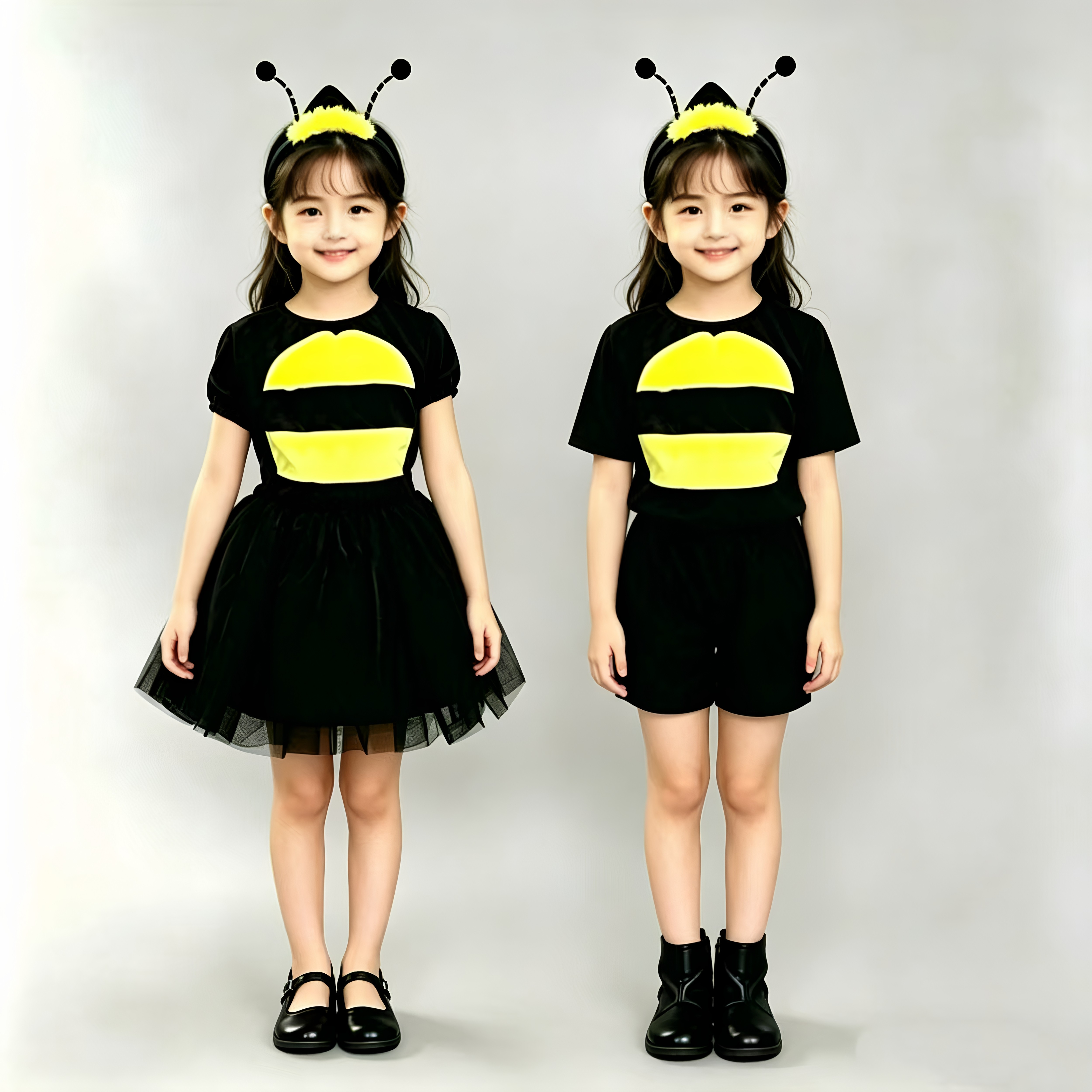 六一儿童小蜜蜂演出服黑色蓬蓬纱裙幼儿园勤劳的小蜜蜂舞蹈表演服