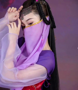 紫萱同款防晒古风半遮面纱巾古装汉服古典舞遮脸纱紫色白色嫩粉色