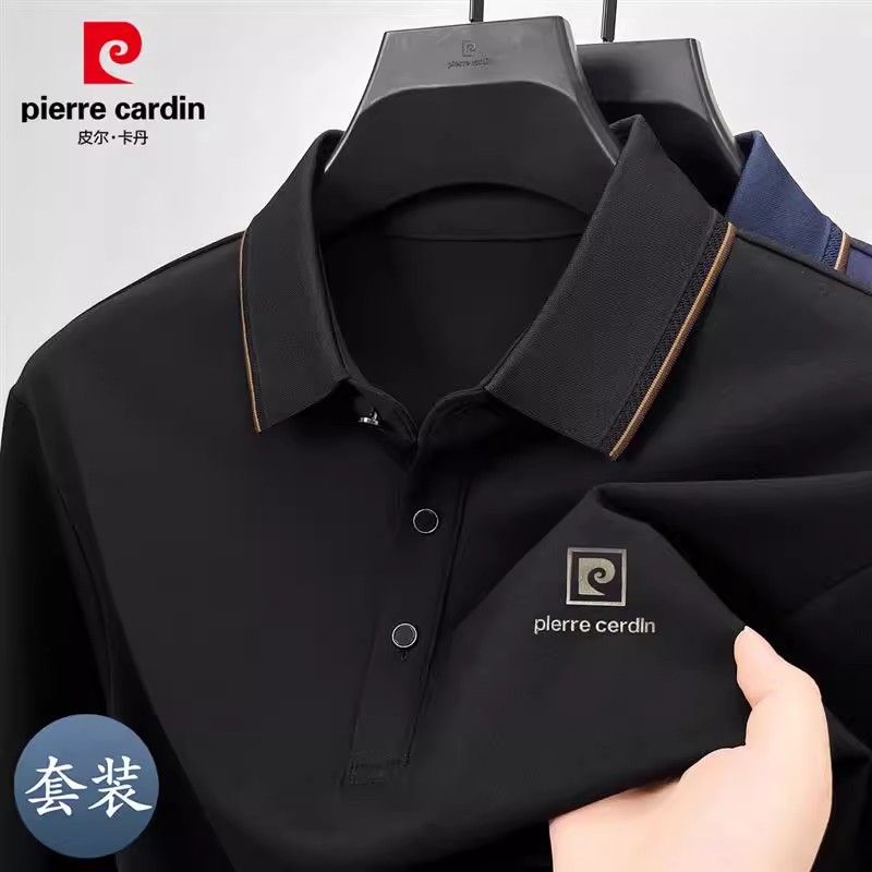 皮尔卡丹中青年男士秋季新款长袖Polo衫套装宽松休闲运动服两件套