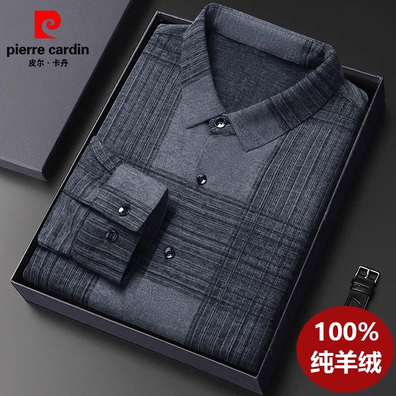 中年休闲格子羊毛保暖加厚衬衣