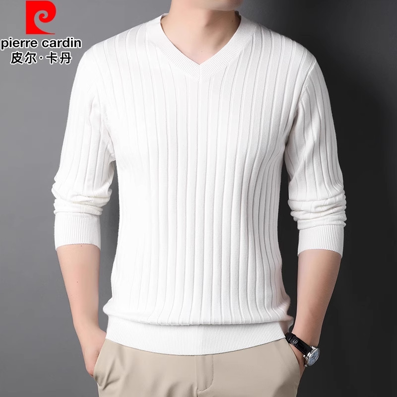 皮尔卡丹秋冬季男2025新款针织打底衫V领鸡心领内搭纯色加厚毛衣