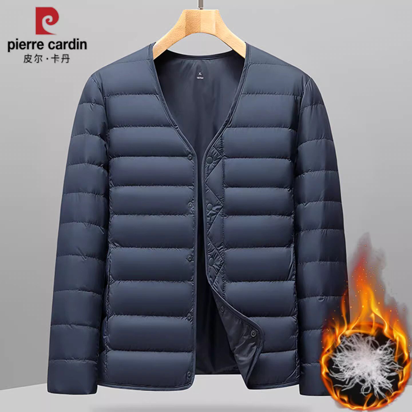 皮尔卡丹正品男士轻薄羽绒服v领内穿秋冬季新款大码保暖无领内搭
