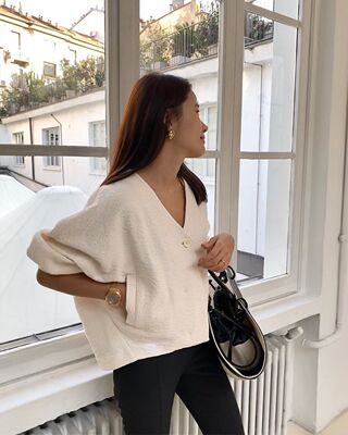 0纽扣领不对称ins博主同款外套