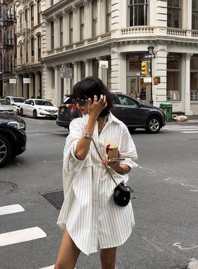 veneti.a博主同款中长款廓形条纹衬衫frankieshop上衣百搭衬衫裙