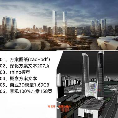 【美国SOM】杭州绿地中方案图纸犀牛模型3D模型景观文本等4.26GB