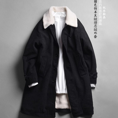 秋冬季加绒加厚风衣外套男士中长款宽松休闲帅气灯芯绒棉衣棉服潮