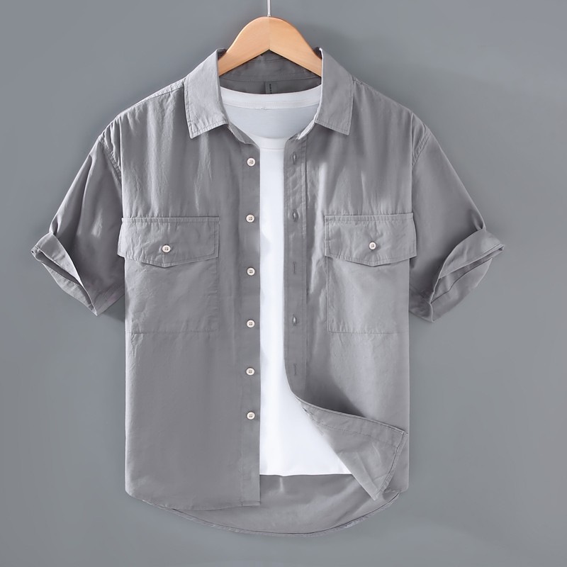 日系风复古工装短袖衬衫男2025新款夏季休闲痞帅时尚设计感衬衣潮