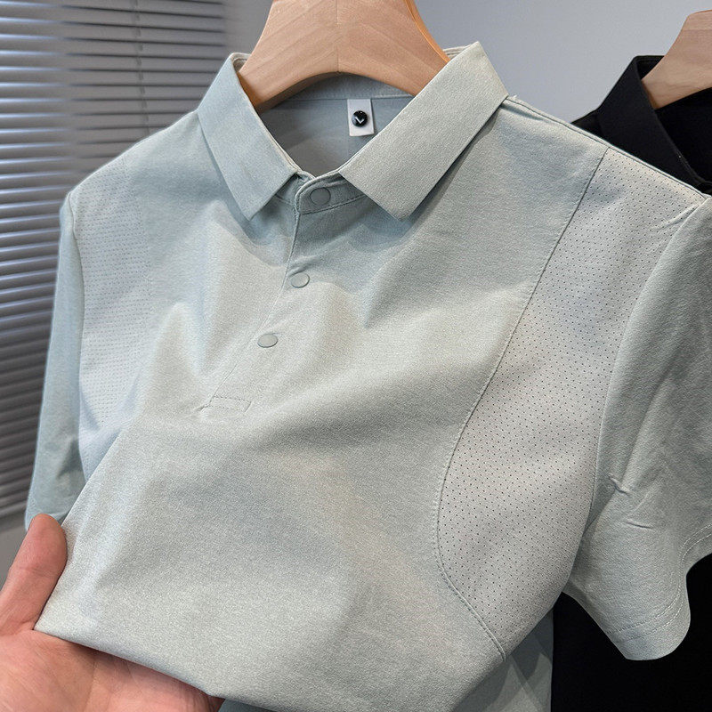 高端时尚纯色POLO衫男短袖夏季新款高级感宽松翻领休闲百搭衬衫男