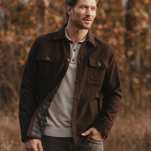 出老美 54羊毛混纺毛呢工装夹克长袖衬衫式翻领多口袋外套上衣男