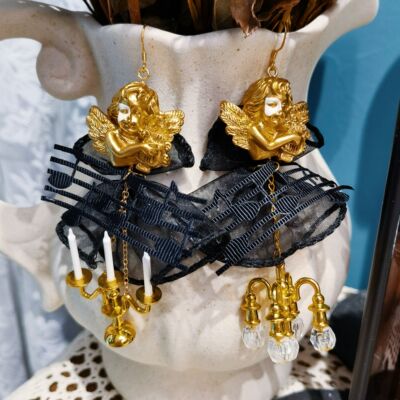 剧院魅影phantom of the opera天使丝带烛台吊灯耳环哥特lolita