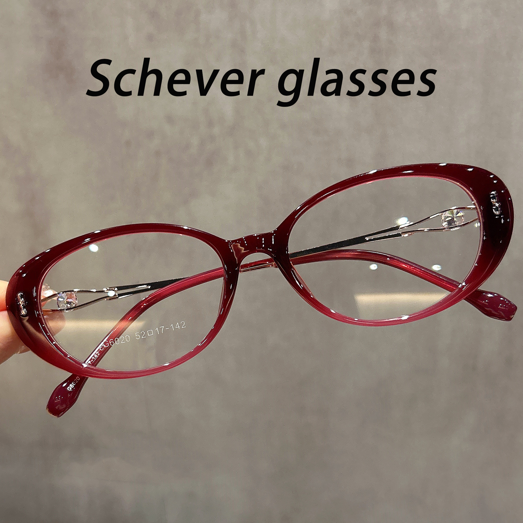 复古椭圆框书呆子红色眼镜框女