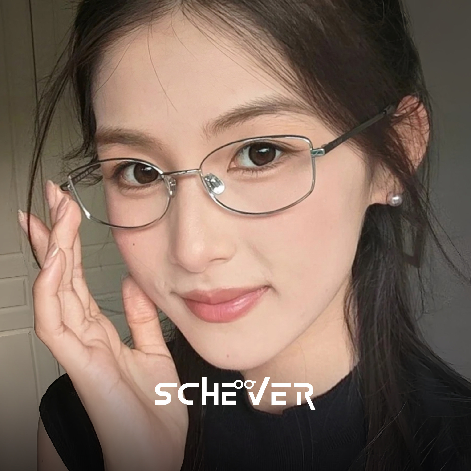 银丝高智窄框猫眼近视眼镜女