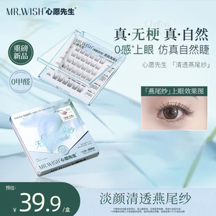 Mr.wish 清透燕尾纱无梗自然假睫毛无梗自然仿真 心愿先生免胶款