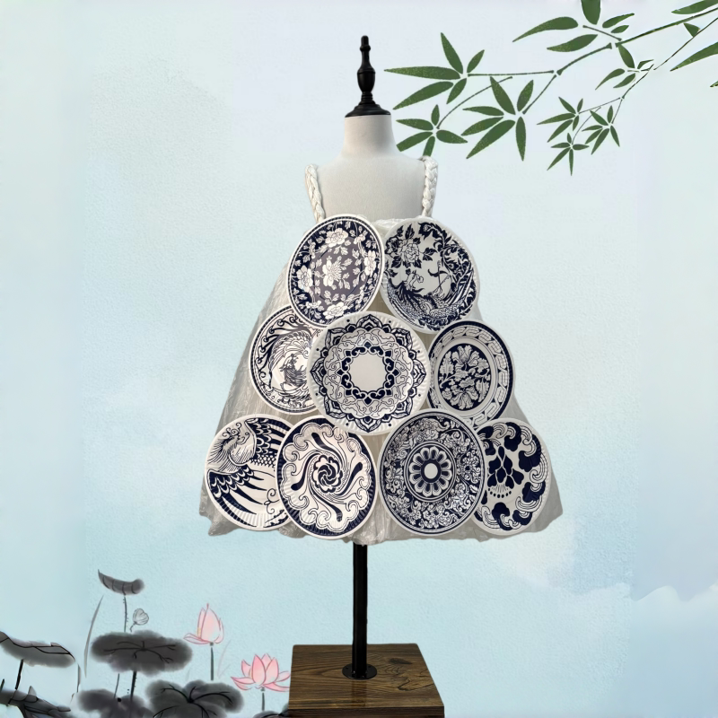 中国风青花瓷手工diy叶环保衣服