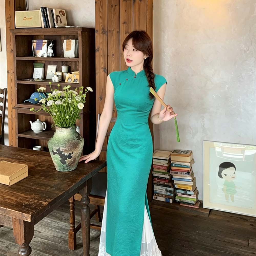实拍有货~碧城春曲'新中式冰丝皱改良旗袍女春夏明媚漂亮连衣裙图片
