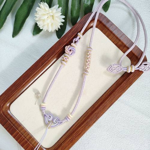 手工编织项链绳桃花结紫色挂坠绳汉服配饰可挂黄金平安锁宝宝周岁