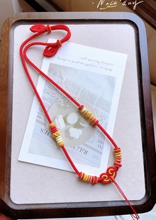 手工精编红色项链绳毛衣链吊坠绳可挂黄金平安锁翡翠蜜蜡宝宝礼物