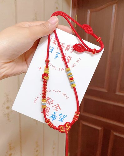 纯手工编织项链绳毛衣链配黄金蜜蜡翡翠红色吊坠绳宝宝礼物周岁礼