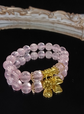 天然粉晶手链手串DIY串珠粉水晶沙金两世欢吊坠手链生日礼物女