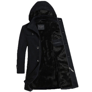 冬季男士呢子风衣中长款加绒加厚军外套毛呢冷库大衣冬天北方外套