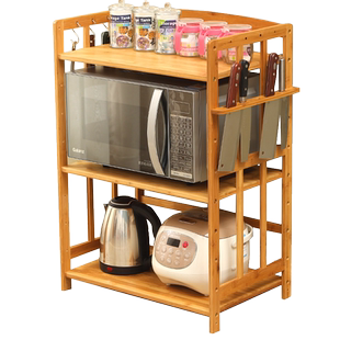楠竹厨房置物架微波炉烤箱收纳架落地式多层家用实木储物柜木架子