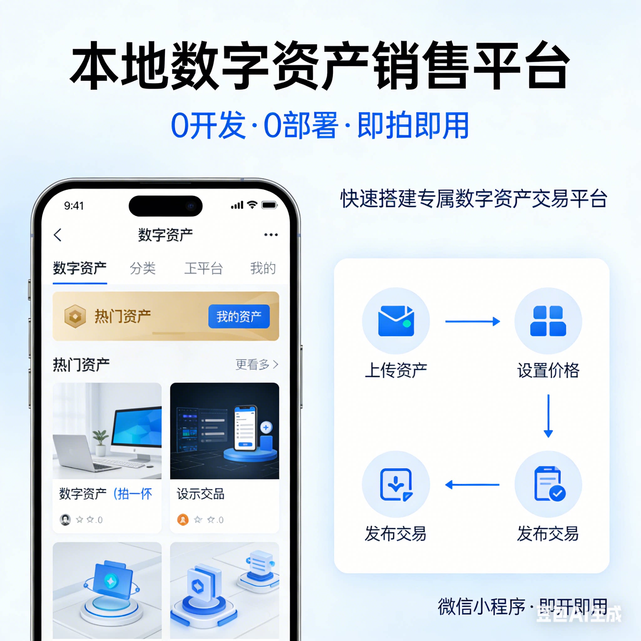 搭建本地数字资产销售微信小程序平台，0开发，0部署，即拍即用图片