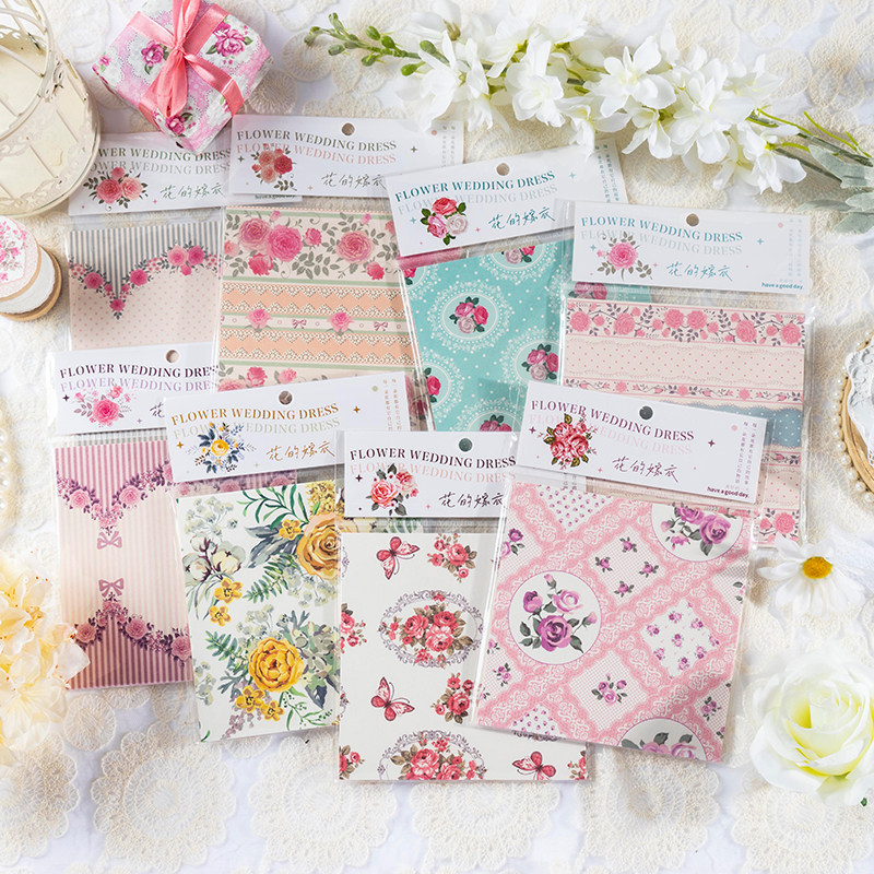 美好的一天素材纸 花的嫁衣系列 轻型纸大尺寸蕾丝花纹手帐装饰纸