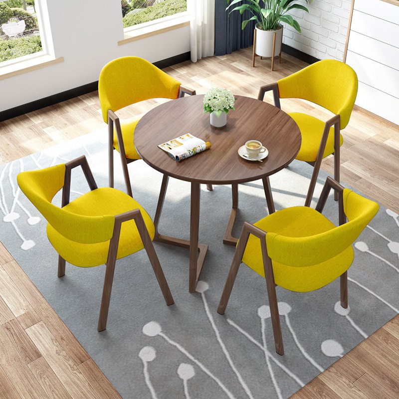 北欧设计师胡桃色仿实木餐桌洽谈桌椅组合办公室咖啡厅吃饭圆