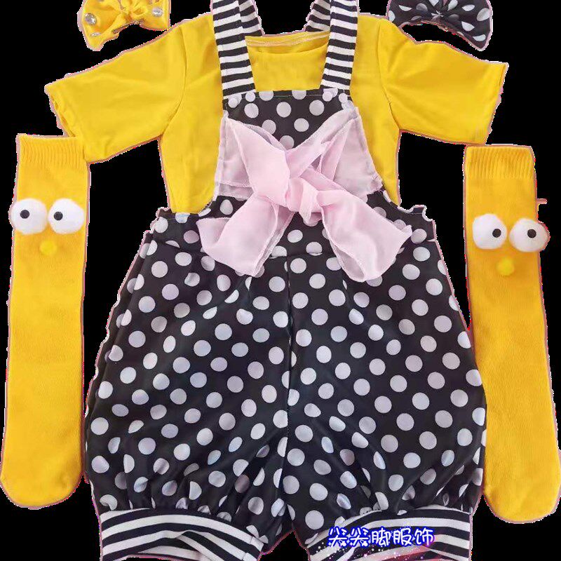 哇!你答对了舞蹈服聪明宝贝玩气球的小女孩演出服儿童圆点背带裤