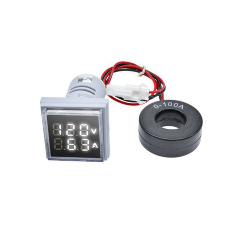 22MM 方形迷你数显交流电压电流表 0-100A 60-500V 蓝色110V220V