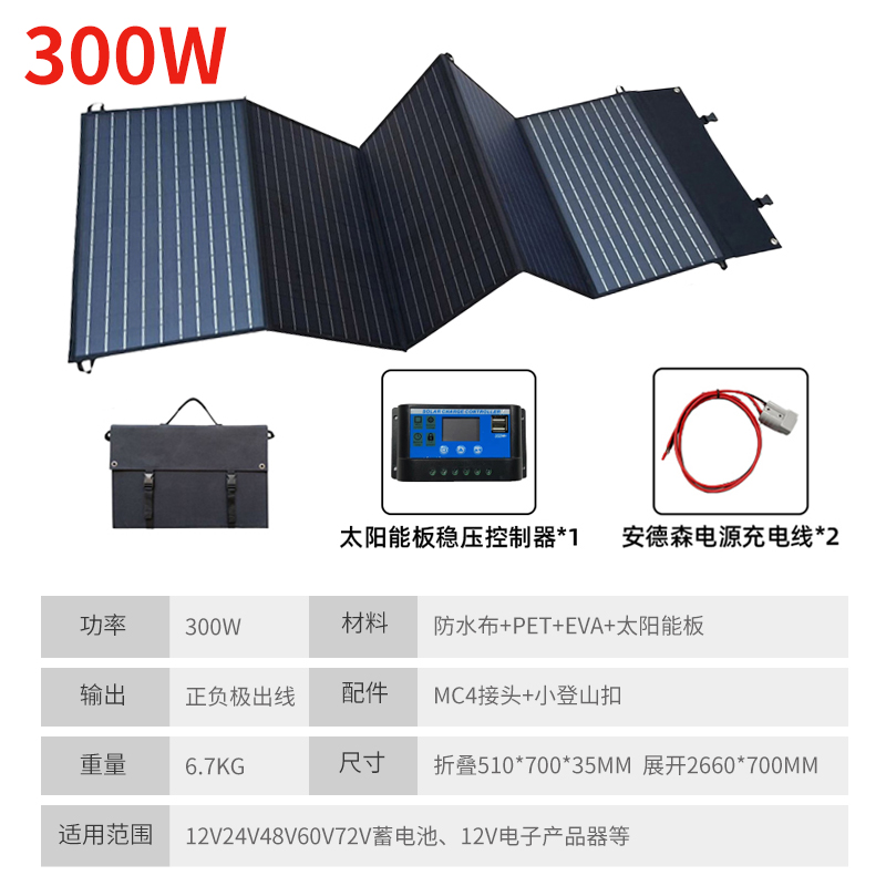 户外电池电源太阳能充电板折叠便携式发电宝5V12V18V24V36V单晶硅