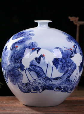 手绘青花石榴瓶 景德镇中式客厅家居工艺品 瓷器仿古玄关办公摆件