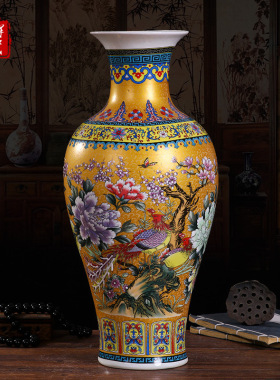 景德镇珐琅彩花瓶鱼尾瓶冬瓜瓶陶瓷花瓶工艺品陶瓷器客厅家居摆件
