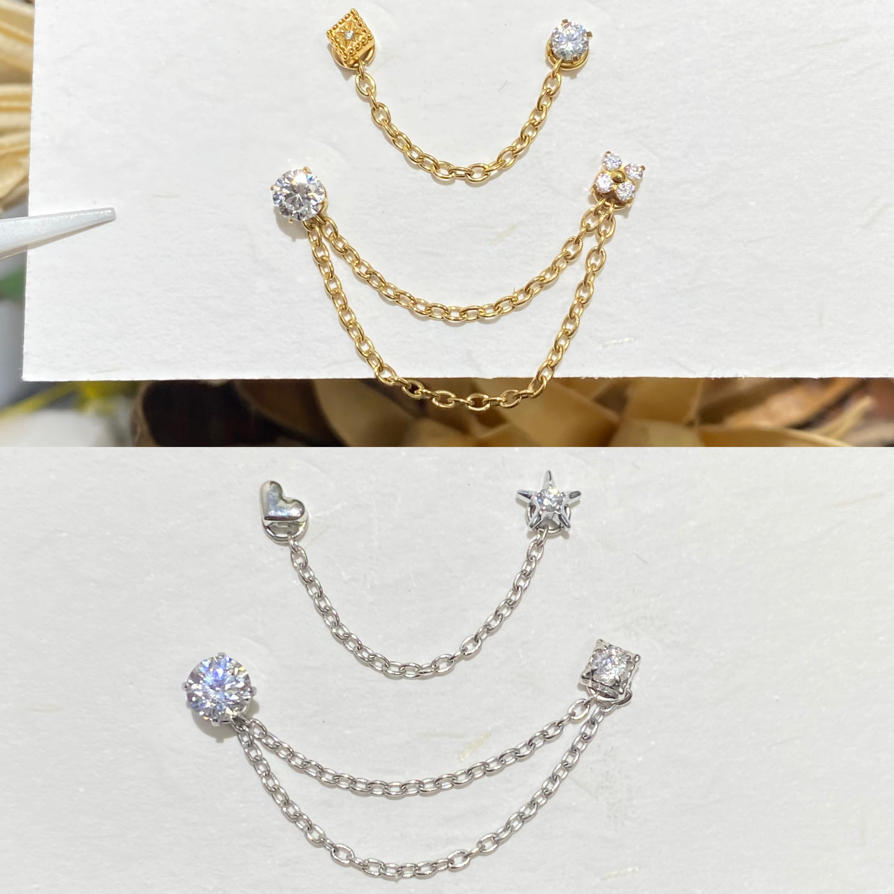 仙人 钛合金&ldquo;星链&rdquo;镀金链条创意 DIY穿孔耳骨钉/耳环/耳钉/耳链