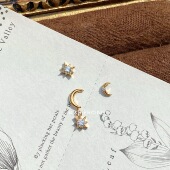 钛合金 耳骨钉女 月坠 仙人 镀金耳钉 耳蜗钉 flat 16g内螺纹