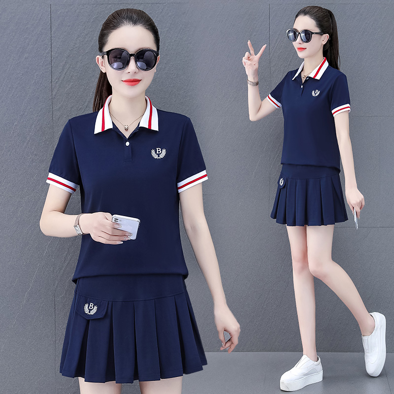 夏季学院风运动套装裙女新款短袖裤裙网球裙减龄休闲运动裙两件套
