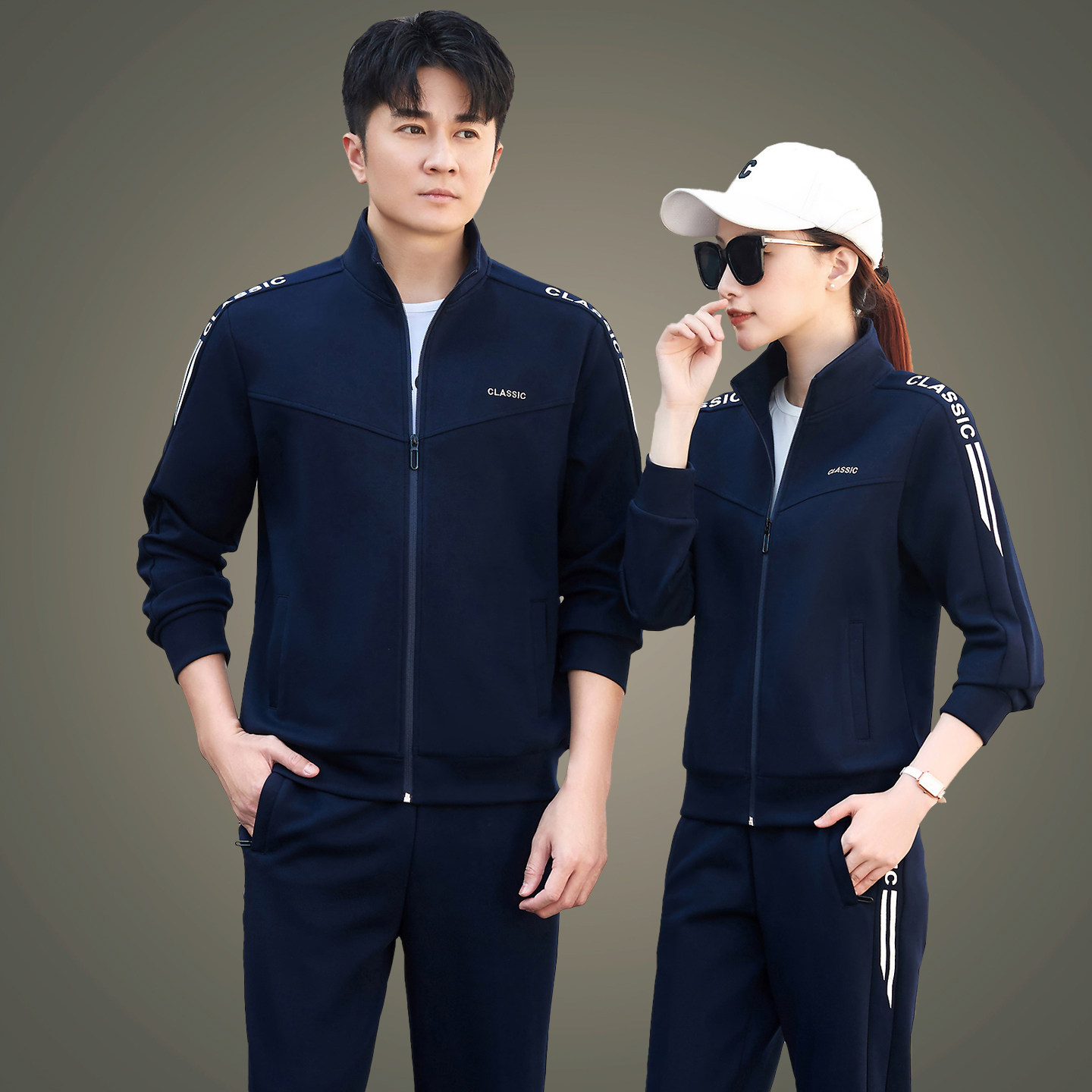 高货男女休闲运动套装春秋时尚洋气情侣款开衫卫衣团体一整套春装