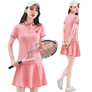 新款学院风休闲运动裙套装裙裤女夏两件套时尚短袖网球裙羽毛球服