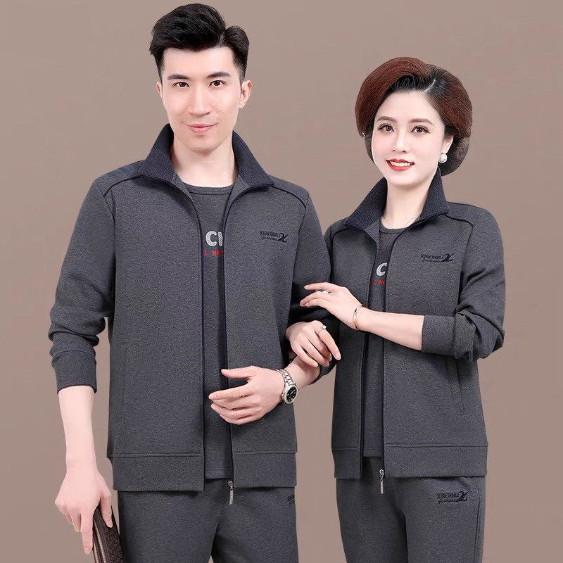 正品中老年情侣运动套装春秋男女新款宽松休闲中年爸妈春装有拉链