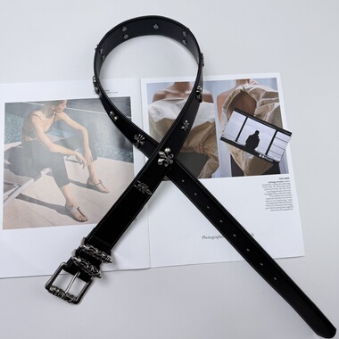 皮带克罗镂空滚轮男女新款针扣百搭复古个性朋克牛仔裤装饰腰带