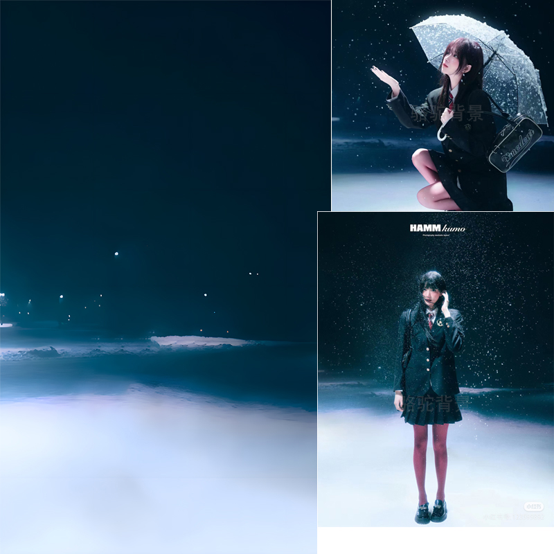 室内冬季圣诞学院风制服写真背景布影楼少女写真冬天雪景背景纸