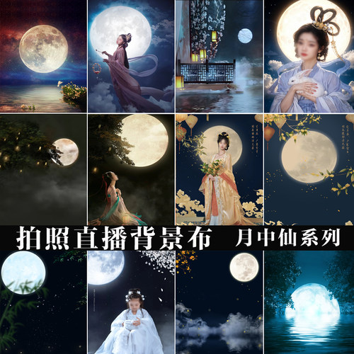 摄影背景布月亮月色直播摄影背景