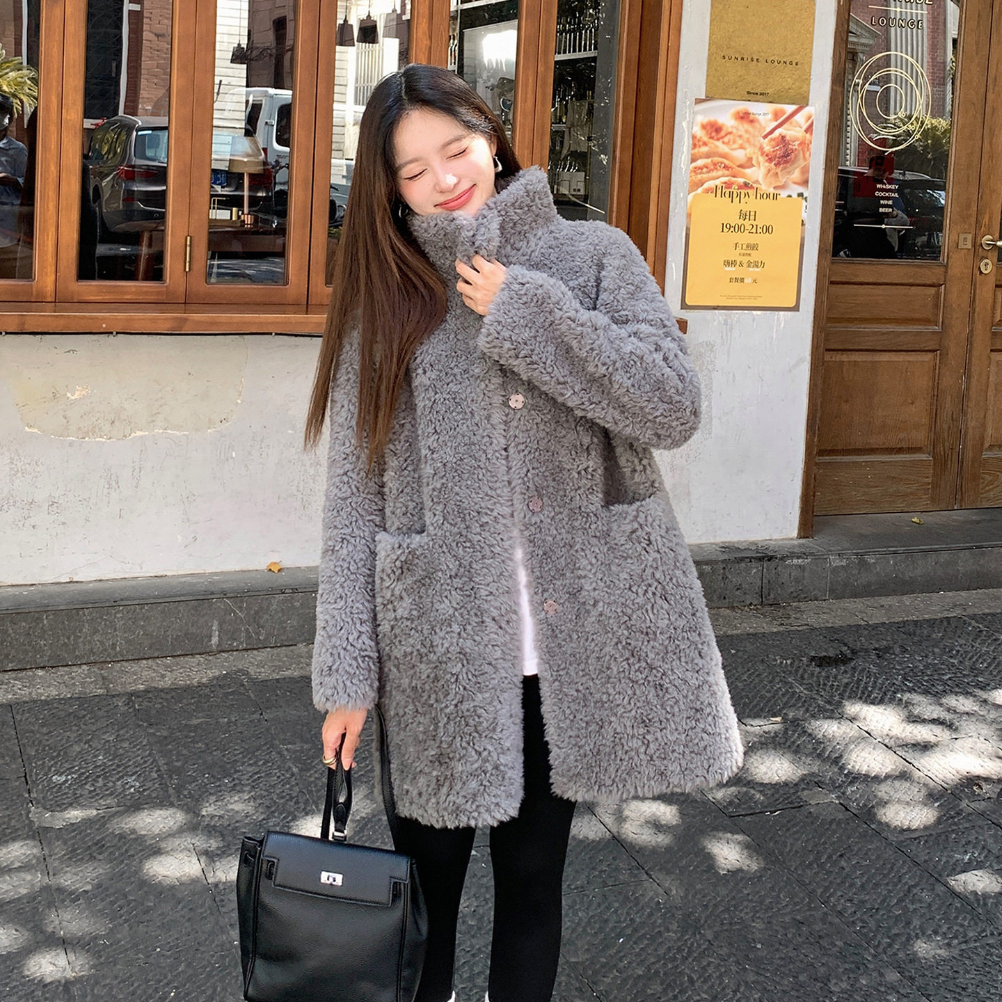 羊剪绒大衣皮毛一体皮草外套女冬