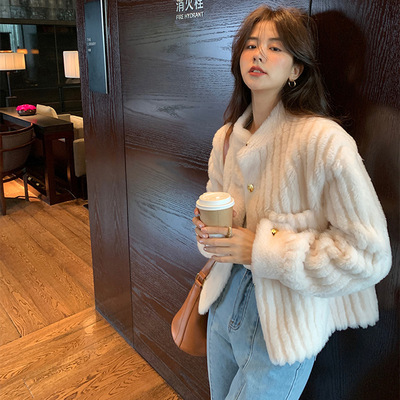 颗粒羊剪绒大衣皮毛一体皮草外套