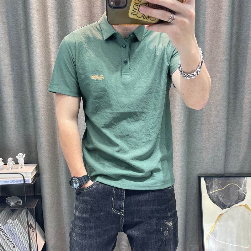 潮牌短袖polo衫男士夏季新款高端翻领半袖体恤衫男装天丝棉麻上衣
