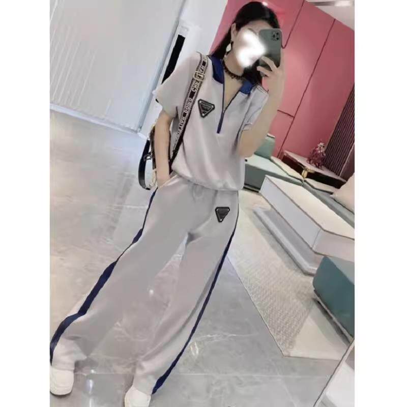 欧洲站运动套装女夏季薄款2025年新款宽松洋气两件套休闲时尚大码