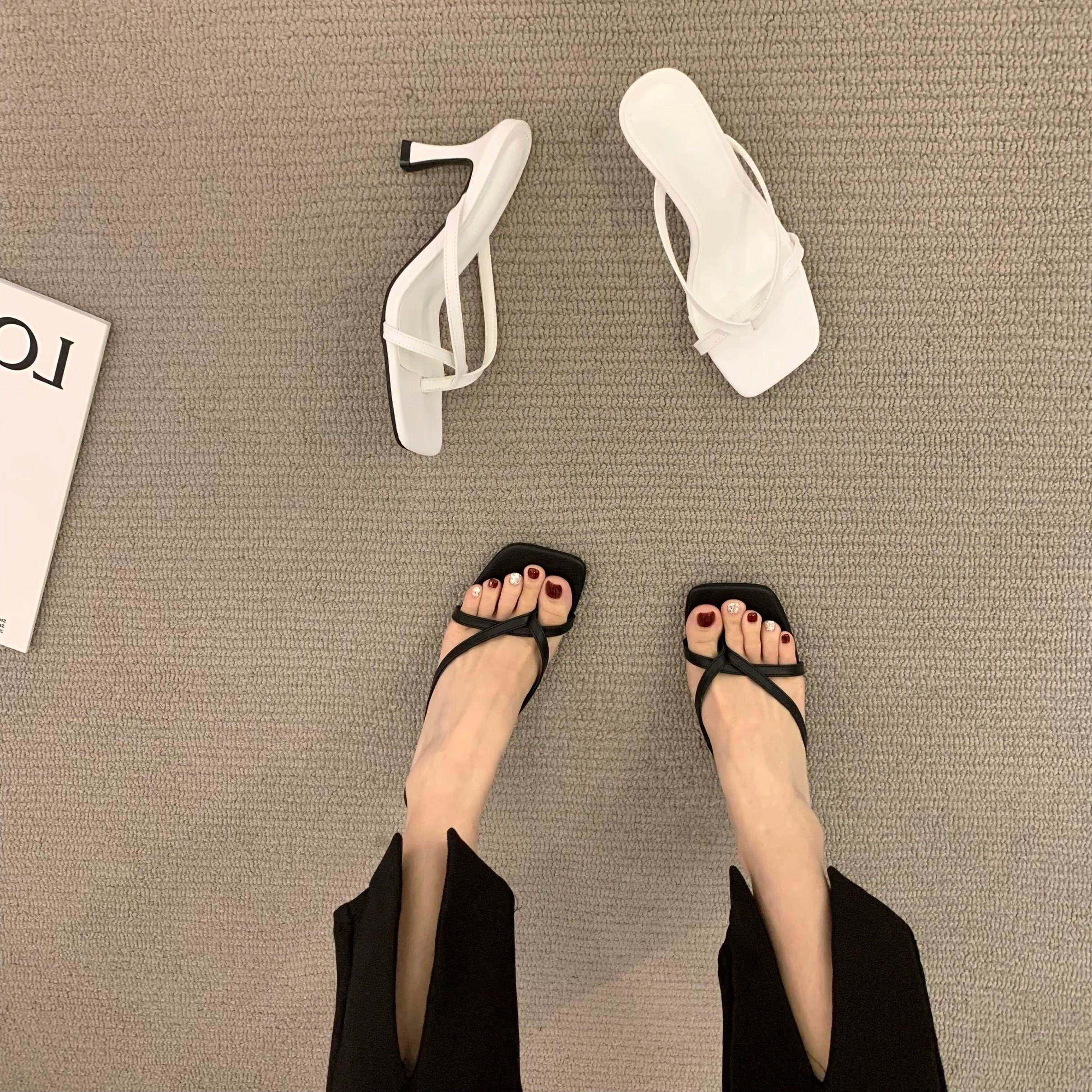 曲奇陷阱~凉拖鞋女夏外穿法式高跟小众高级感夹趾细跟凉鞋