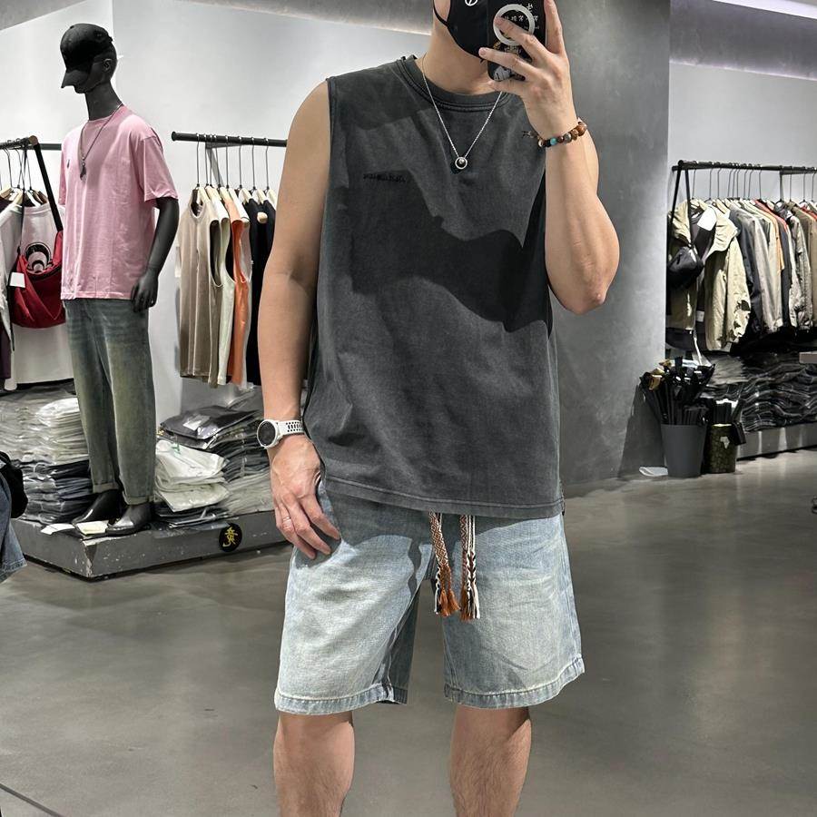 时尚潮牌夏季纯棉无袖背心上衣男士痞帅个性宽松坎肩运动健身t恤